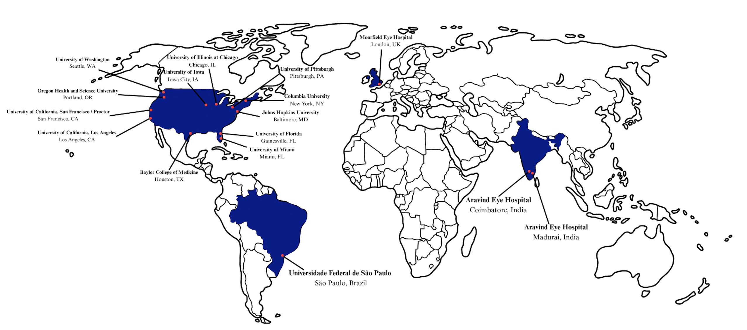 World map of PUTT enrollment centers